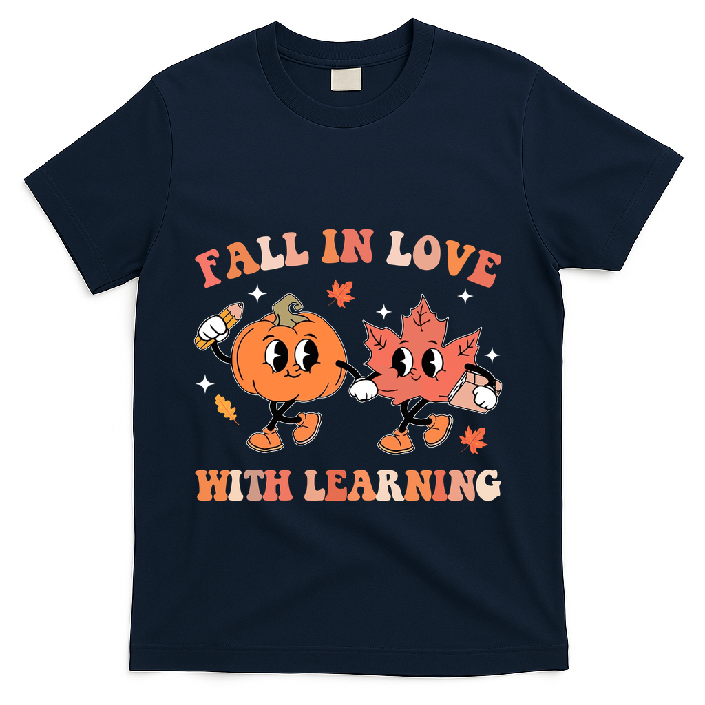 Fall In Love With Learning Autumn Cute T-Shirt - Navy