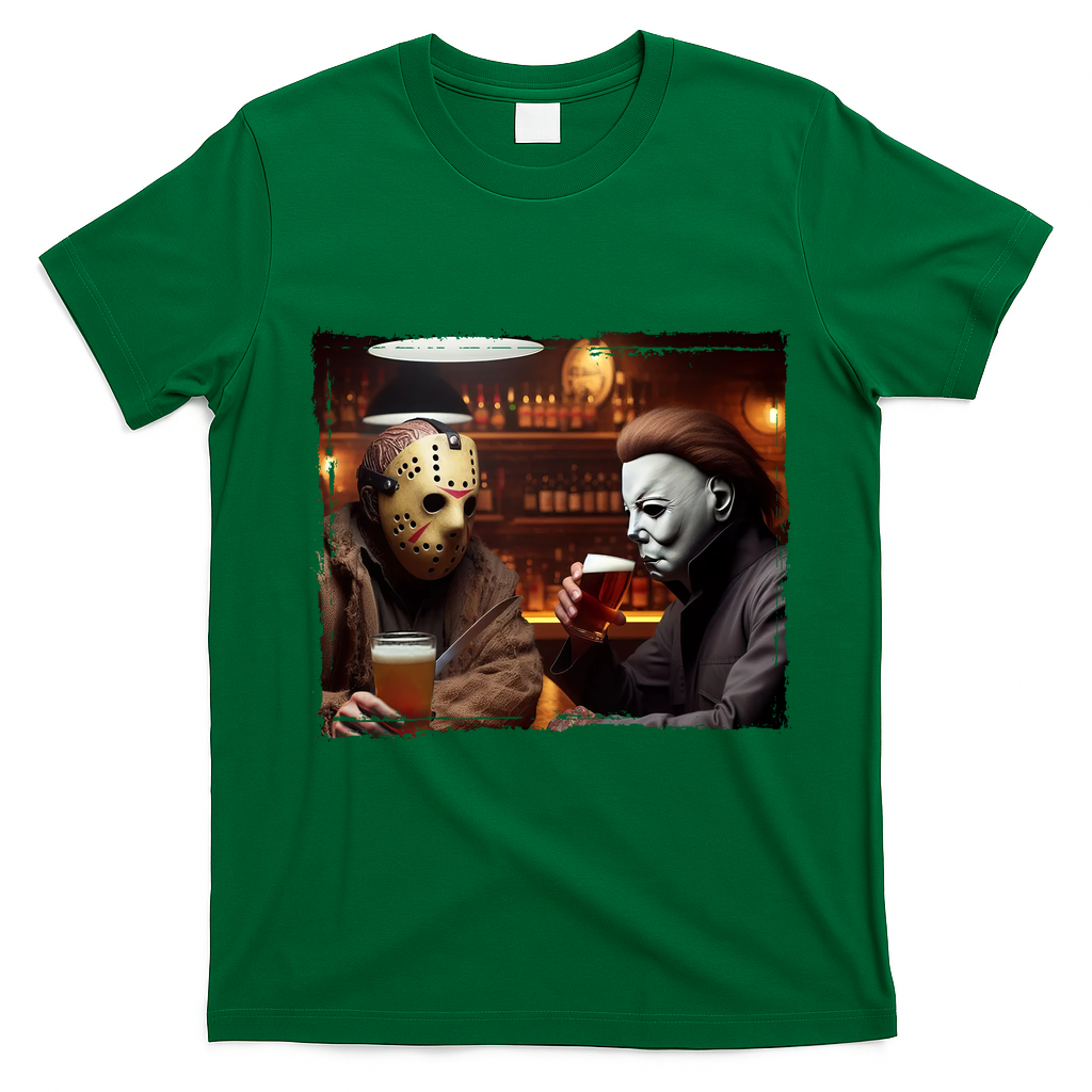 Funny Jason And Michael Halloween Drink Beer T-Shirt - Irish Green