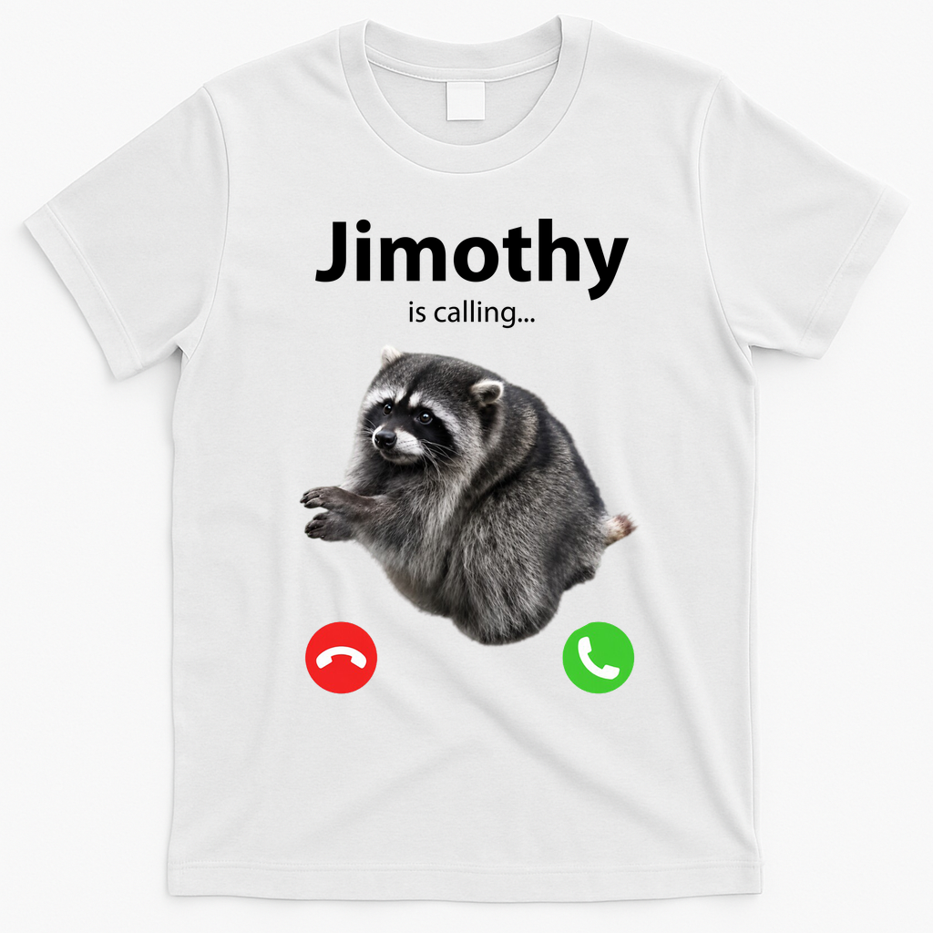 Funny Jimothy Is Calling Raccoon Viral Meme T-Shirt - White