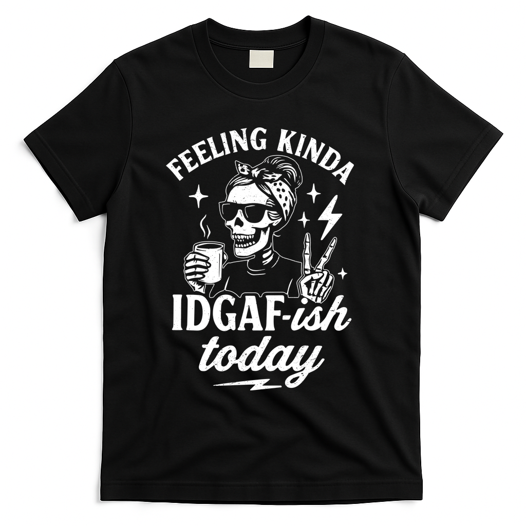 Feeling Kinda IDGAF-ish Today Skeleton Lady Coffee Lover T-Shirt - Black