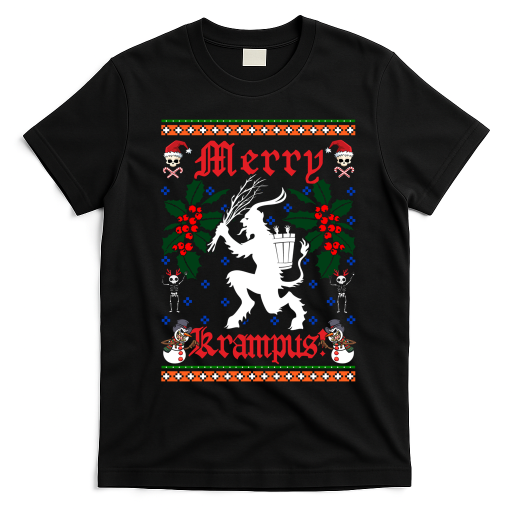Funny Krampus Merry Krampus Ugly Christmas Gift T-Shirt - Black