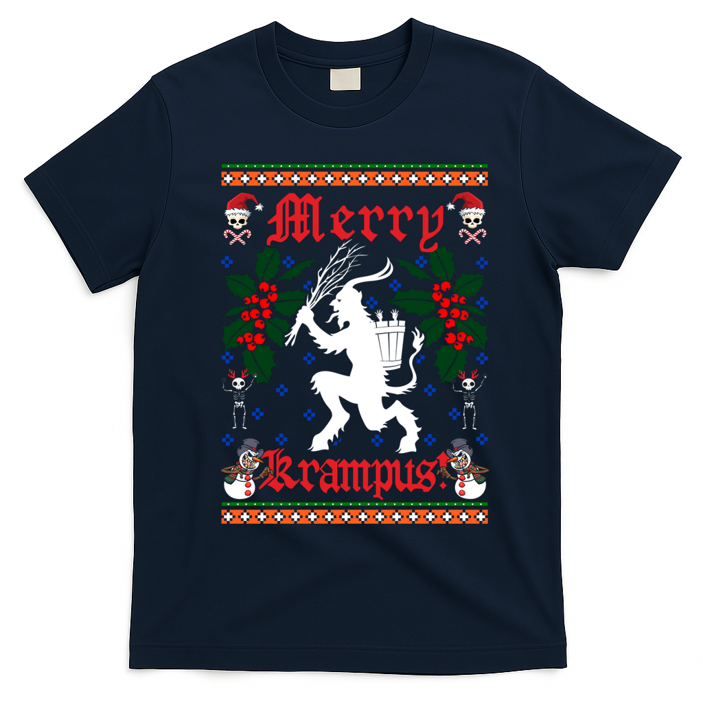 Funny Krampus Merry Krampus Ugly Christmas Gift T-Shirt - Navy Blue