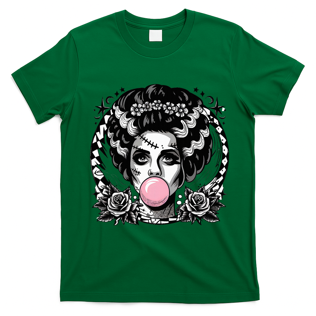 Frankenstein Monster And Bride B.U.B.B.L.E G.U.M Funny Halloween T-Shirt - Irish Green