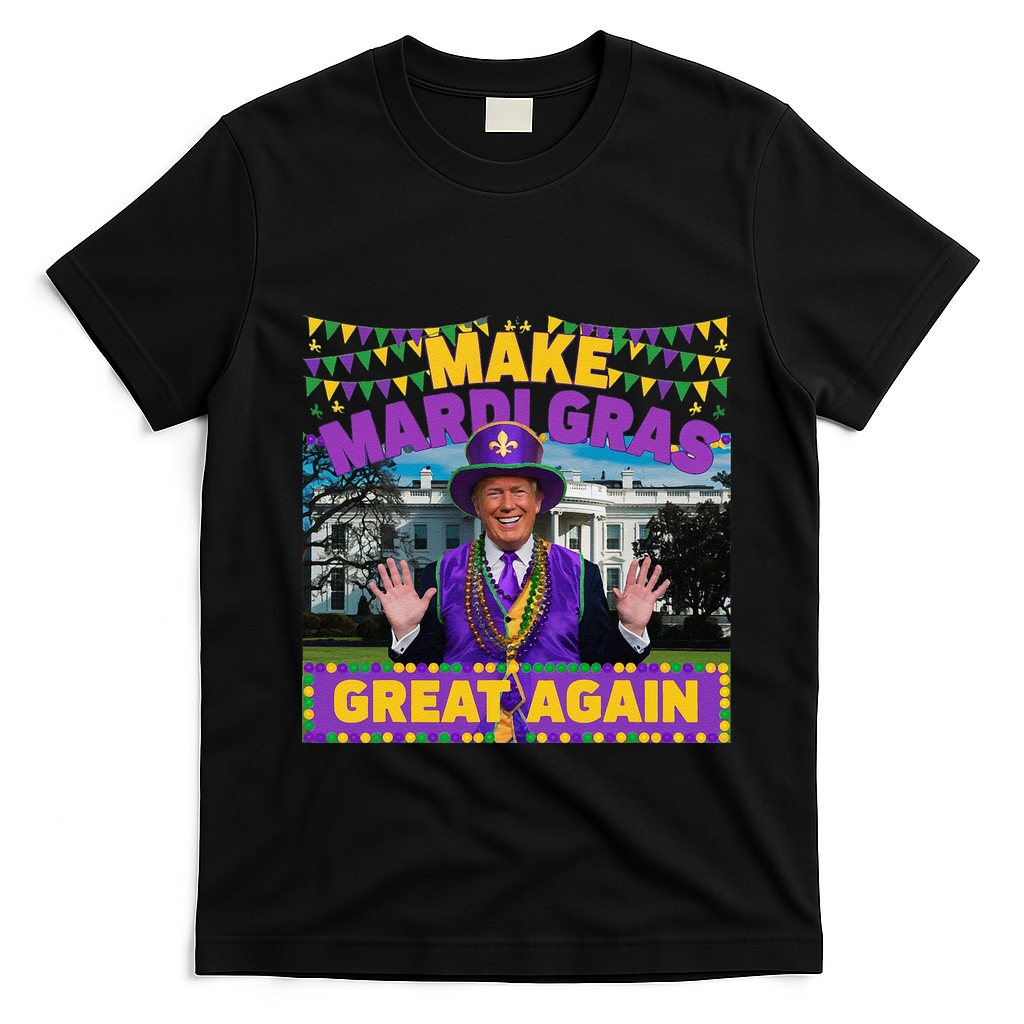 Funny Mardi Gras Donald Trump Mardi Gras American Flag T-Shirt - Black