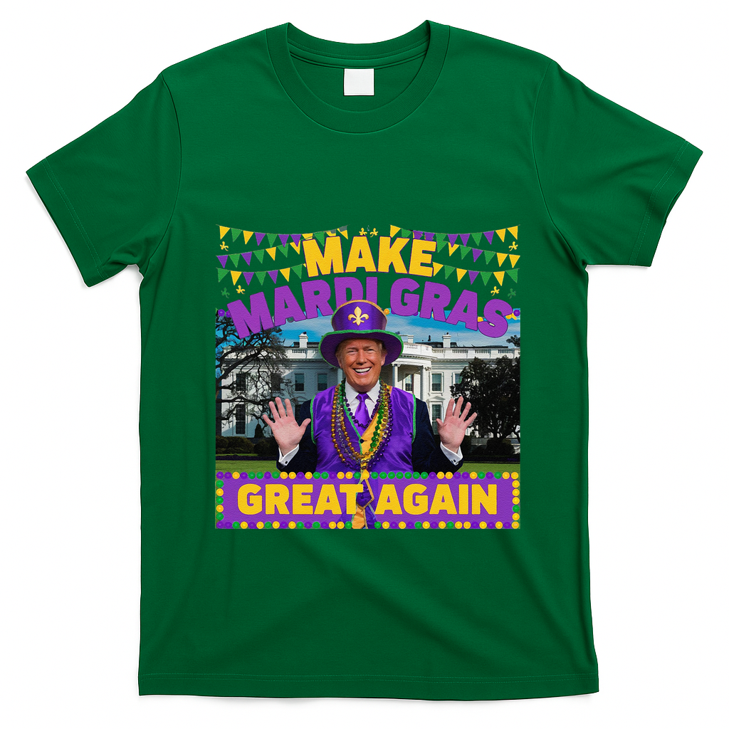 Funny Mardi Gras Donald Trump Mardi Gras American Flag T-Shirt - Irish Green
