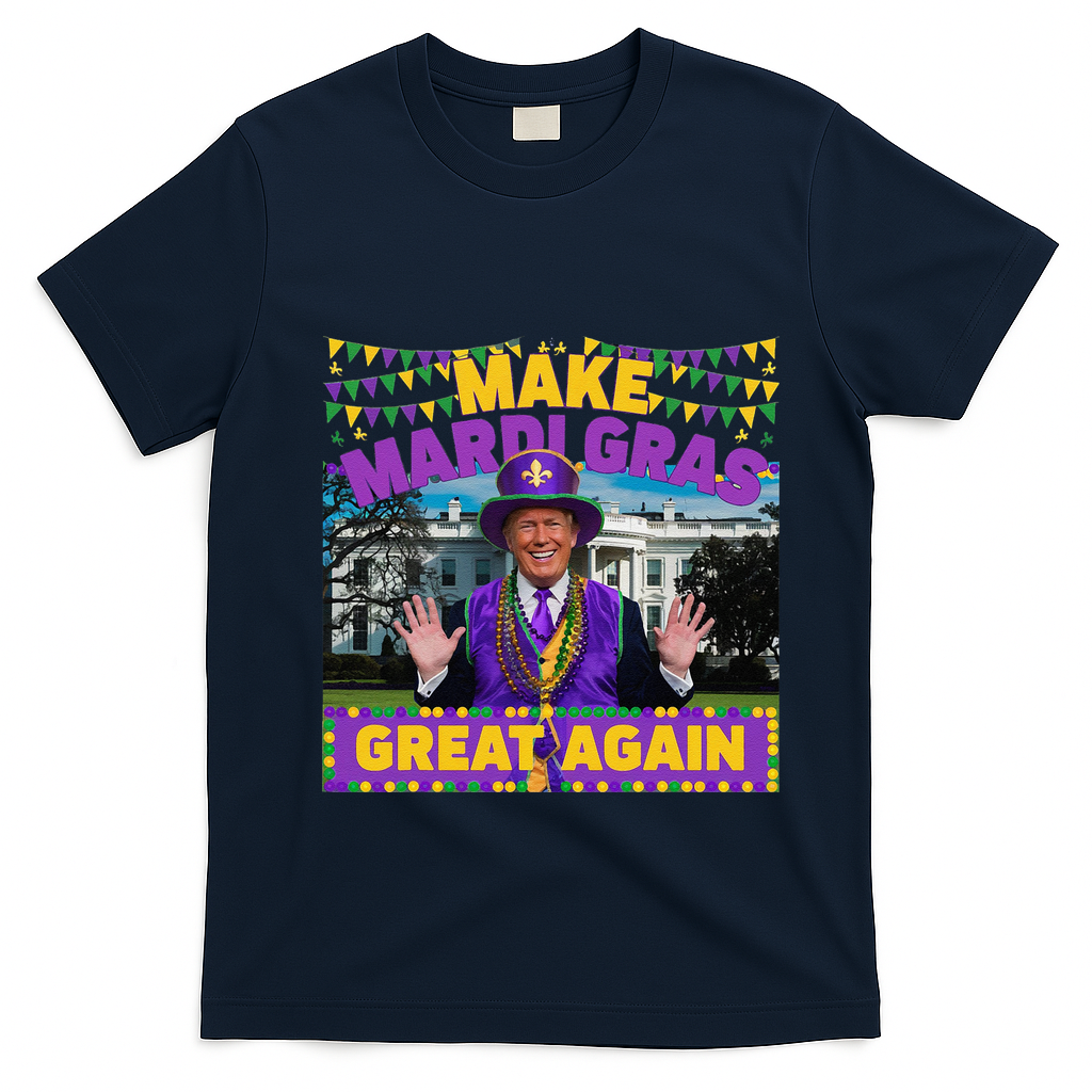 Funny Mardi Gras Donald Trump Mardi Gras American Flag T-Shirt - Navy Blue