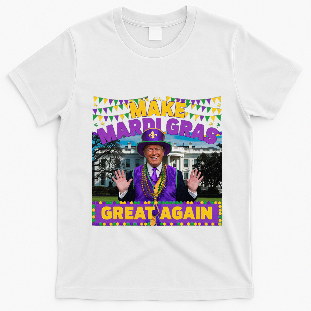 Funny Mardi Gras Donald Trump Mardi Gras American Flag T-Shirt - White