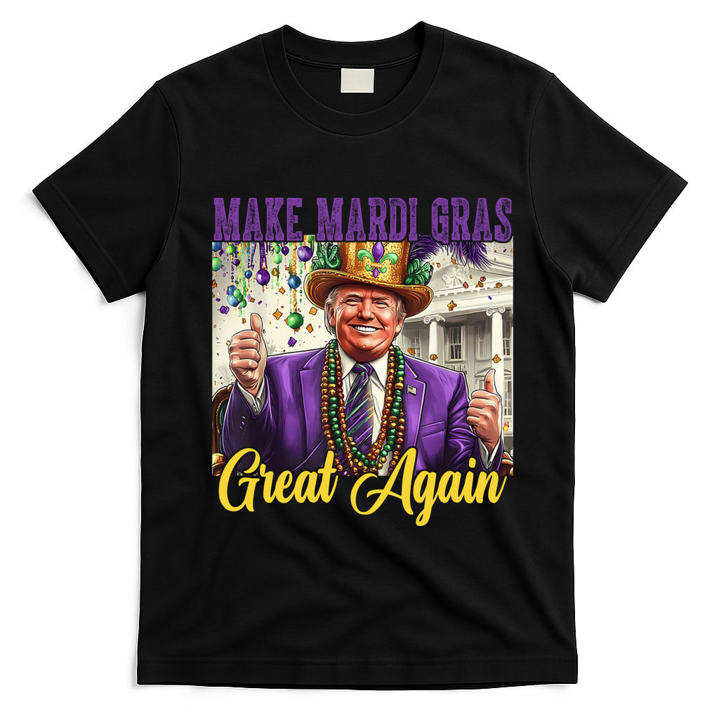 Funny Mardi Gras Donald Trump American Flag T-Shirt - Black