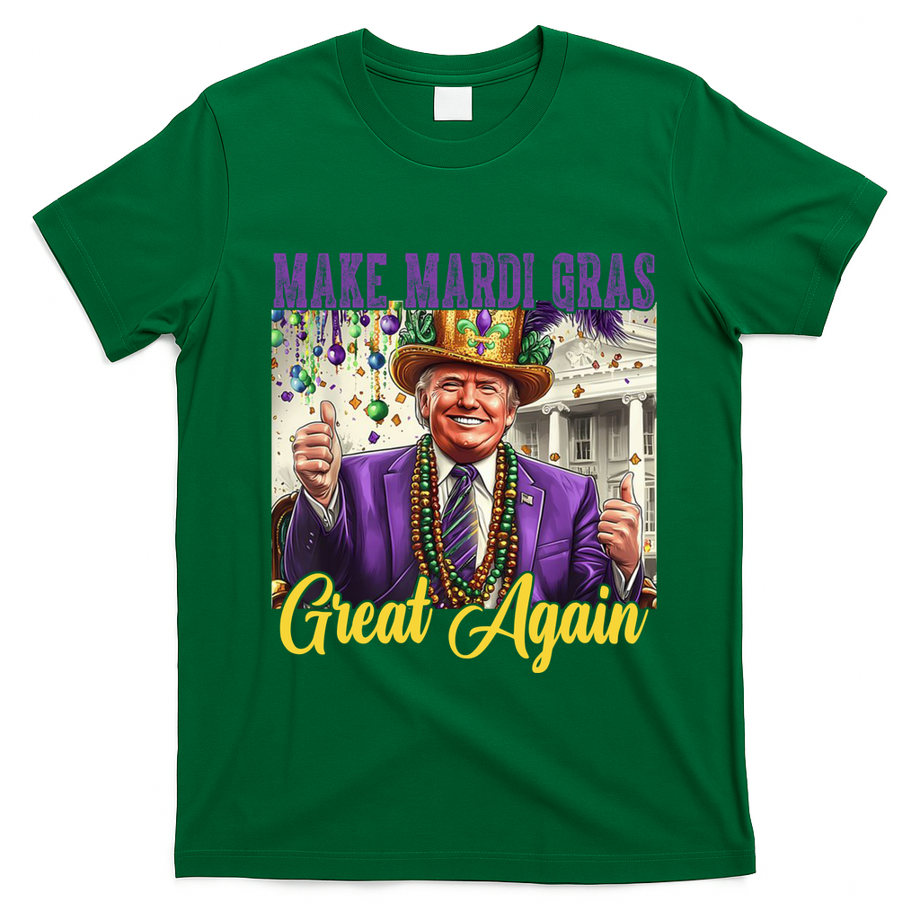 Funny Mardi Gras Donald Trump American Flag T-Shirt - Irish Green