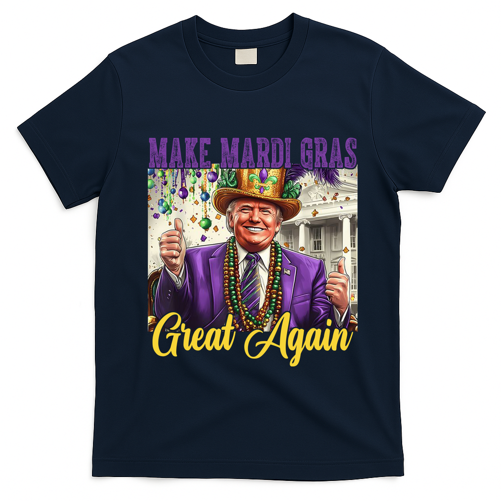 Funny Mardi Gras Donald Trump American Flag T-Shirt - Navy Blue