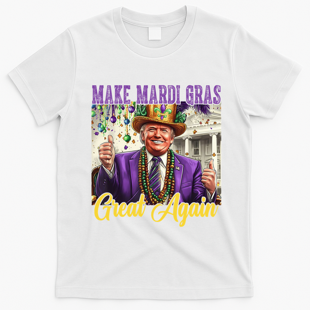 Funny Mardi Gras Donald Trump American Flag T-Shirt - White