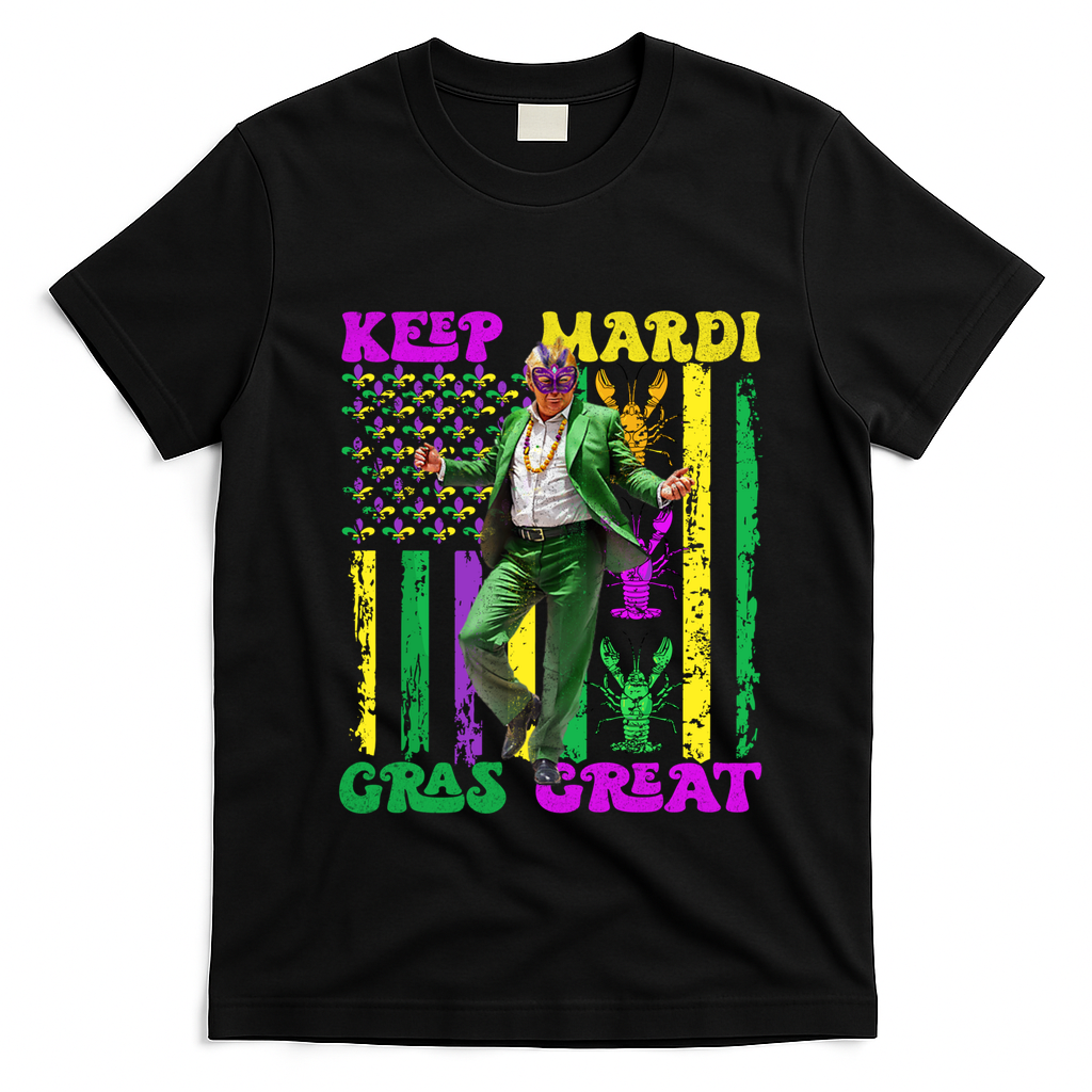 Funny Mardi Gras Donald Trump Dance American Flag Crawfish Gift T-Shirt - Black