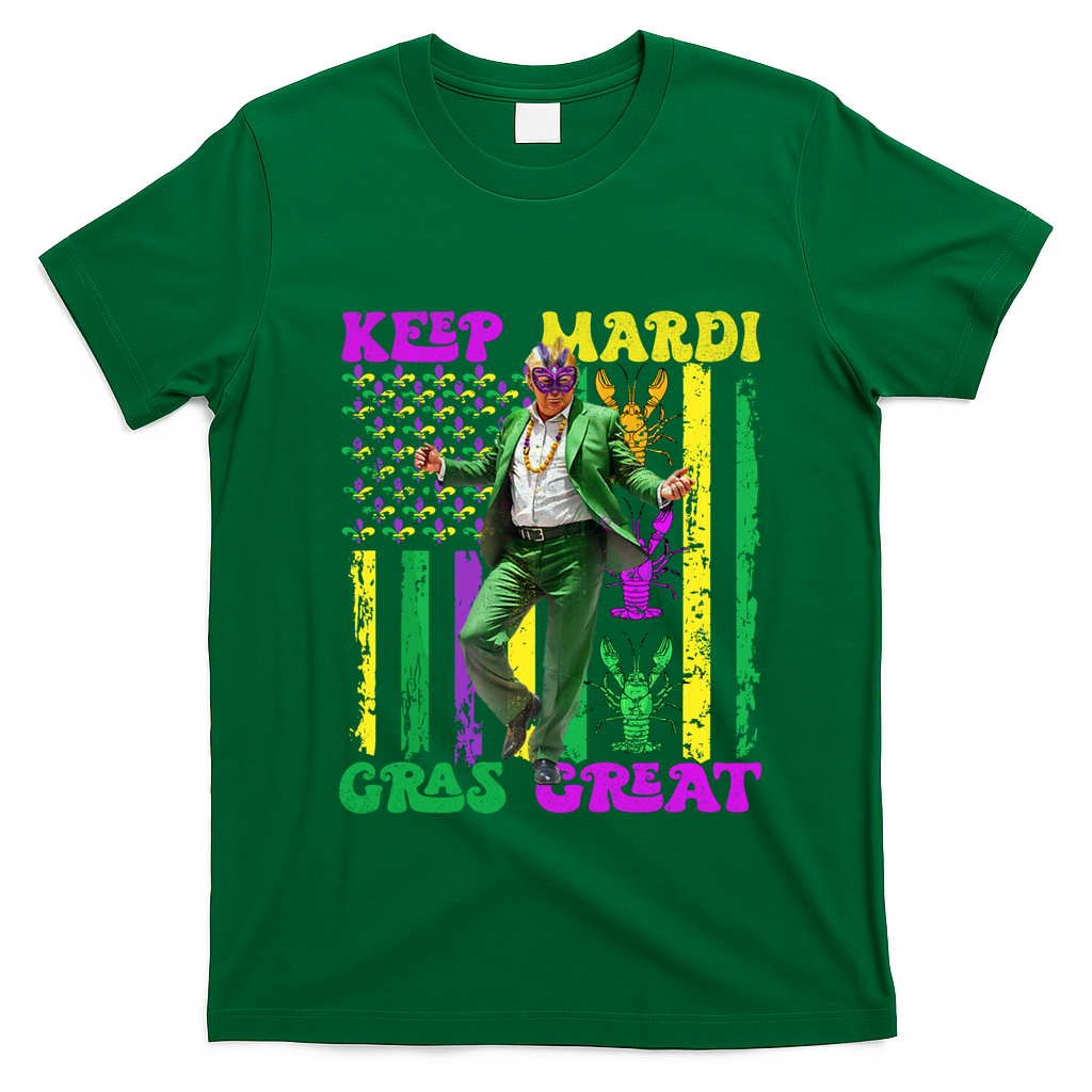 Funny Mardi Gras Donald Trump Dance American Flag Crawfish Gift T-Shirt - Irish Green