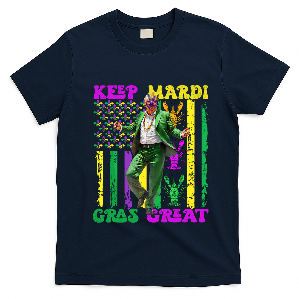 Funny Mardi Gras Donald Trump Dance American Flag Crawfish Gift T-Shirt - Navy Blue