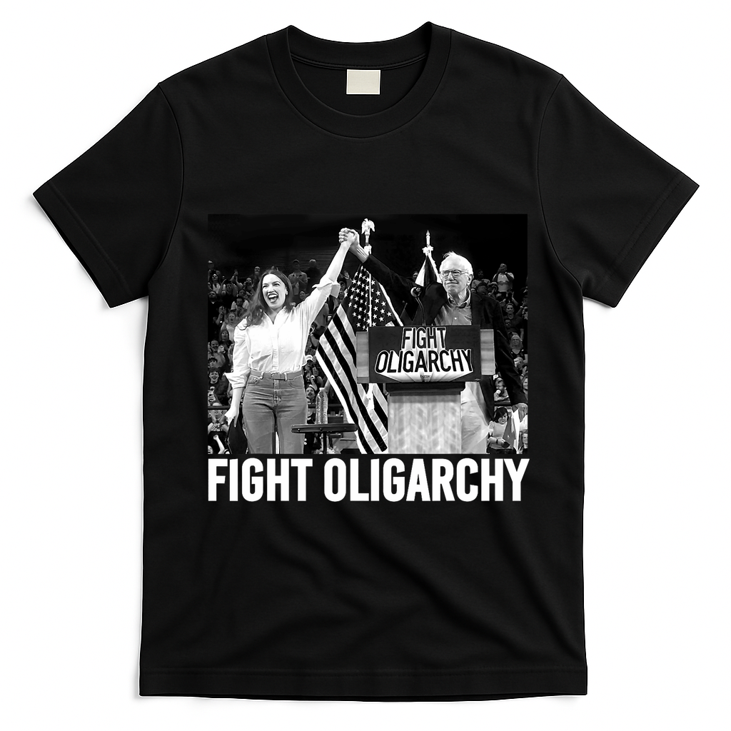 Fight Oligarchy Bernie Sanders And AOC Freedom US Anti Trump  T-Shirt - Black