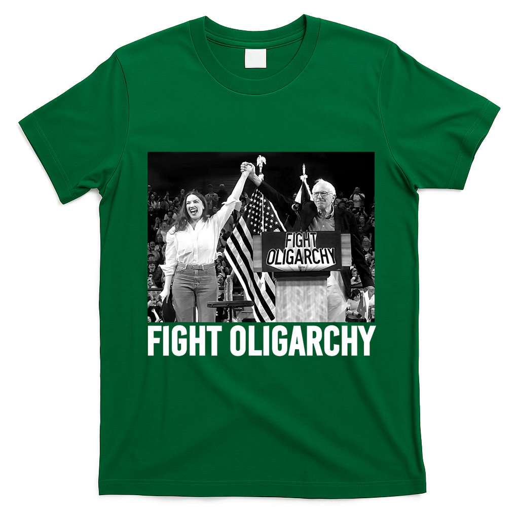 Fight Oligarchy Bernie Sanders And AOC Freedom US Anti Trump  T-Shirt - Irish Green