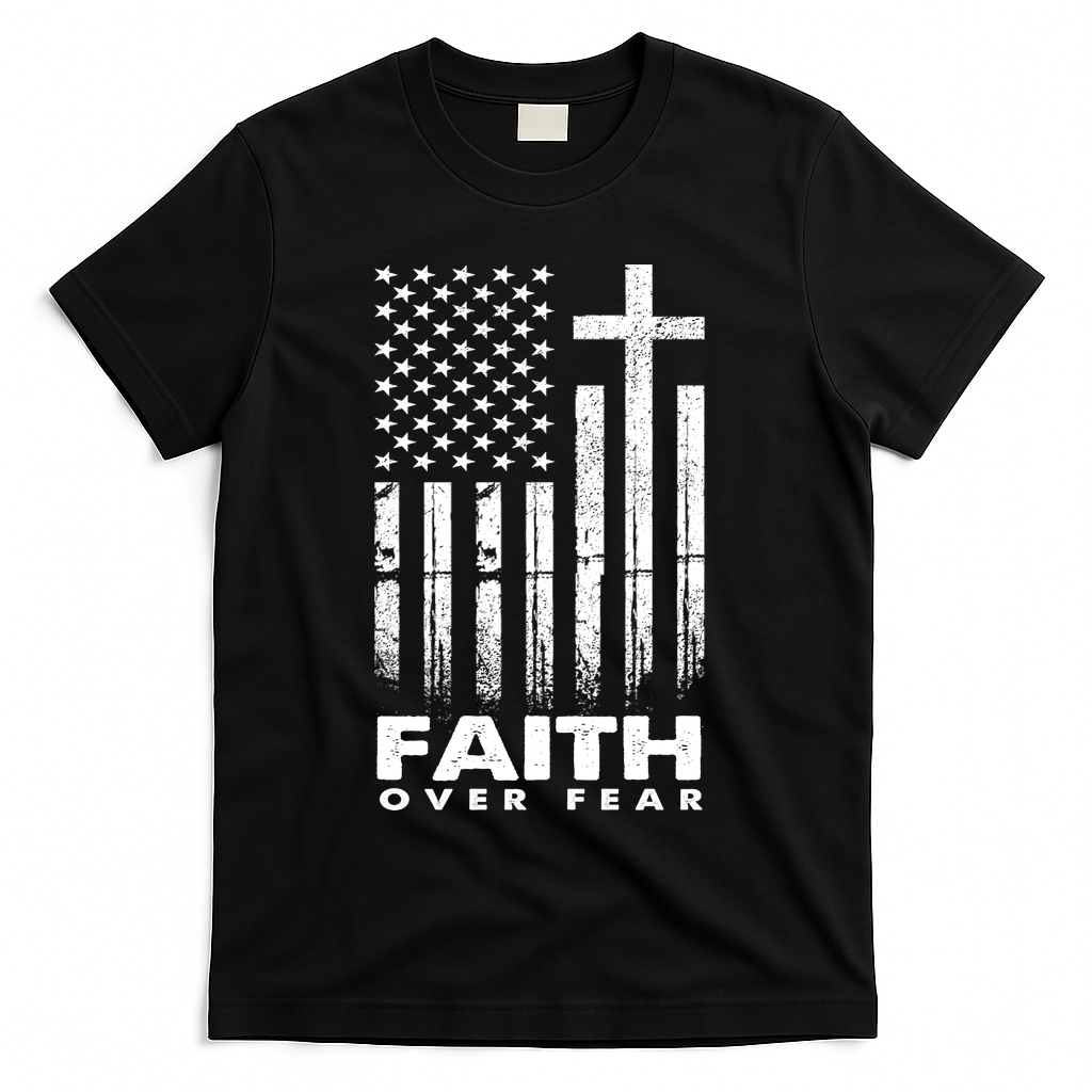 Faith Over Fear American Flag T-Shirt - Black