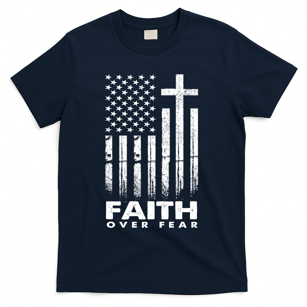 Faith Over Fear American Flag T-Shirt - Navy