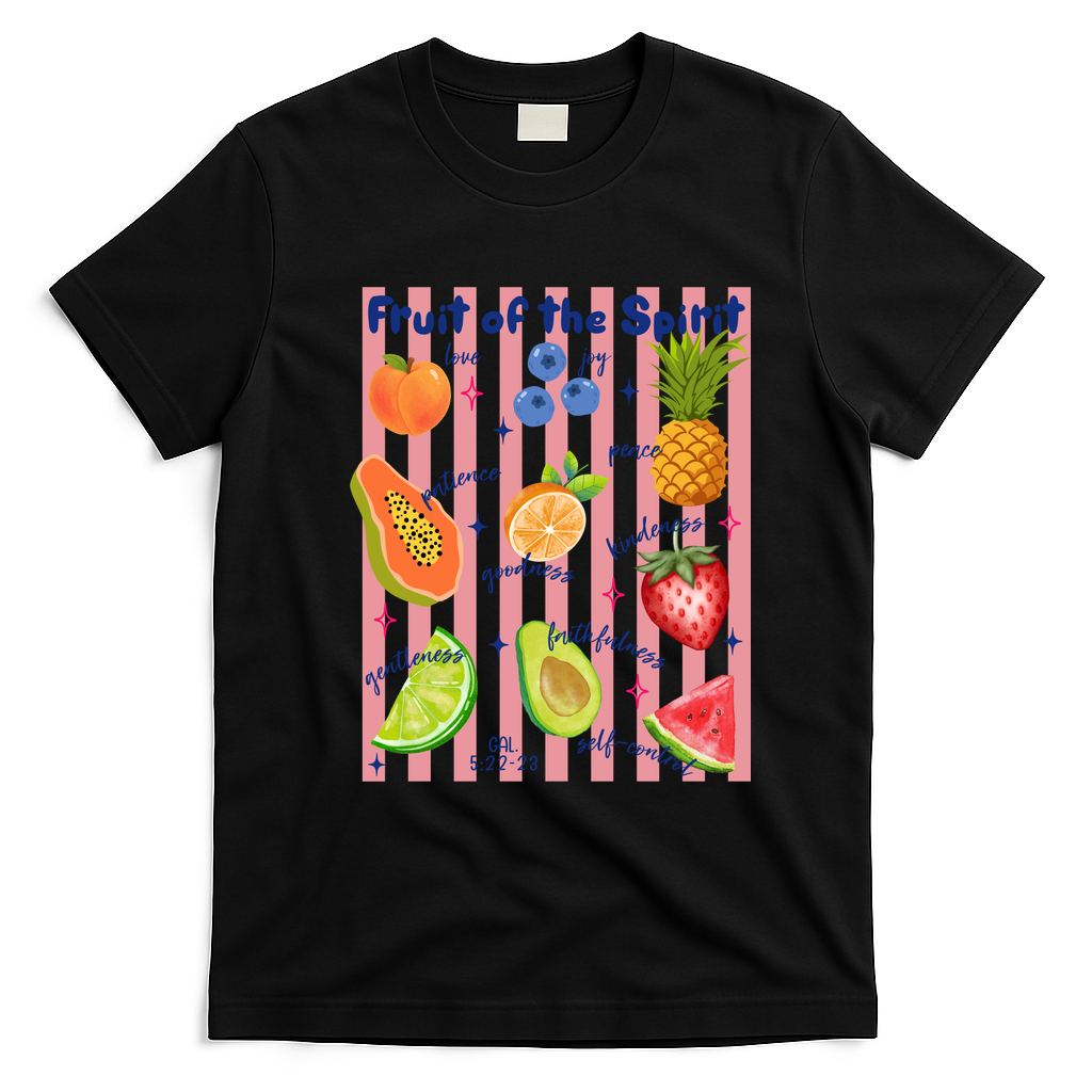 Fruit Of The Spirit Christian Faith Striped T-Shirt - Black