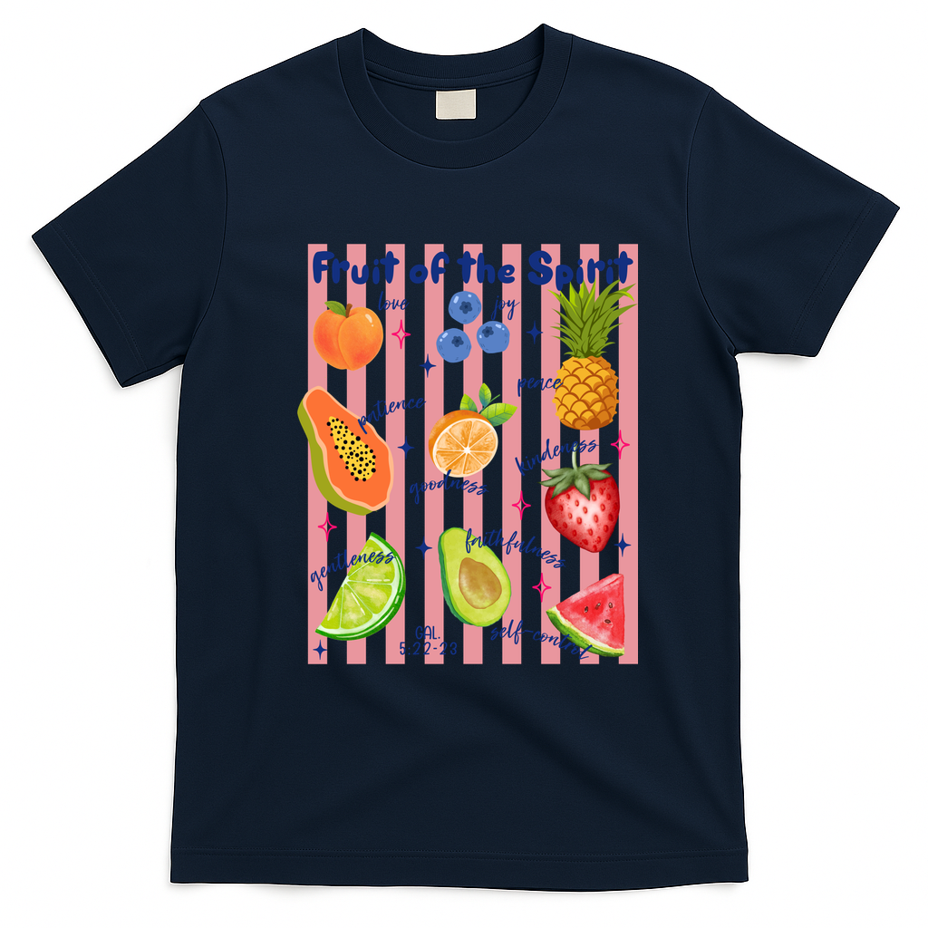 Fruit Of The Spirit Christian Faith Striped T-Shirt - Navy Blue