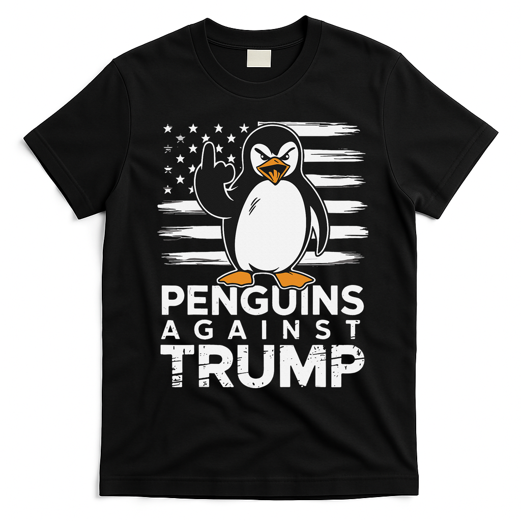 Funny Penguins Against Trump Penguin Flippers Up Resist T-Shirt - Black