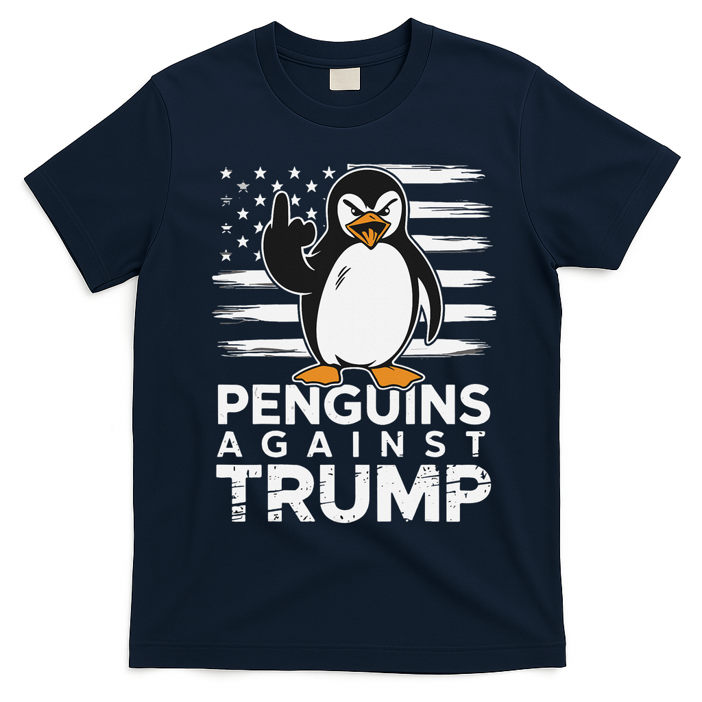 Funny Penguins Against Trump Penguin Flippers Up Resist T-Shirt - Navy Blue