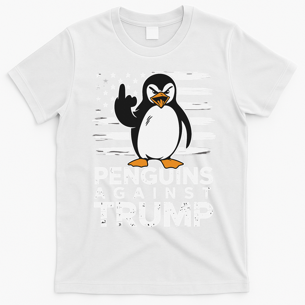 Funny Penguins Against Trump Penguin Flippers Up Resist T-Shirt - White
