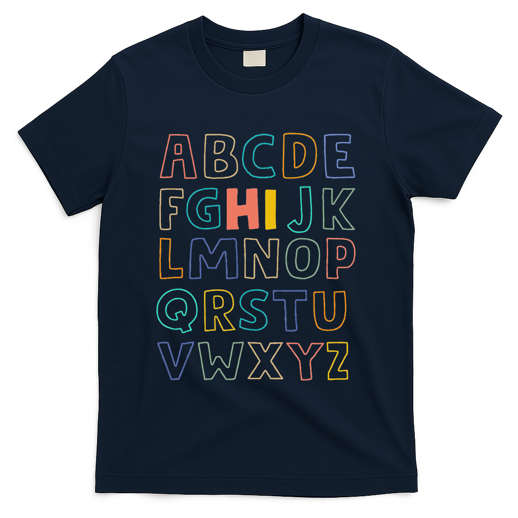 Funny Pre K Kindergarten Hi Alphabet Back To School Teachers T-Shirt - Navy