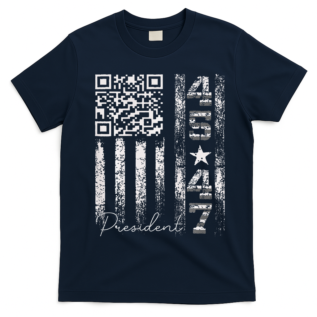 Funny Qr Scan Me President 4547 Trump Dancing Code T-Shirt - Navy Blue