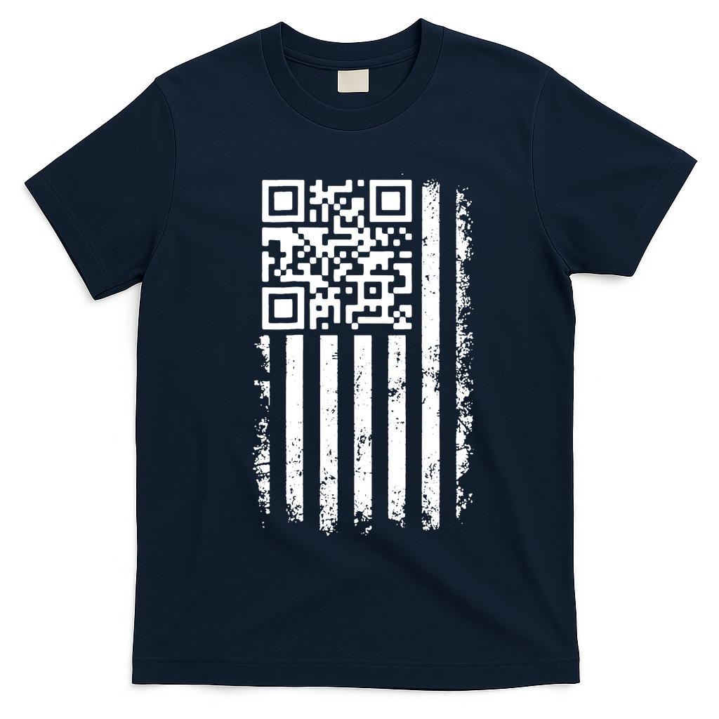 Funny Qr Scan Me President Trump 45 47 Dancing Code Flag T-Shirt - Navy Blue