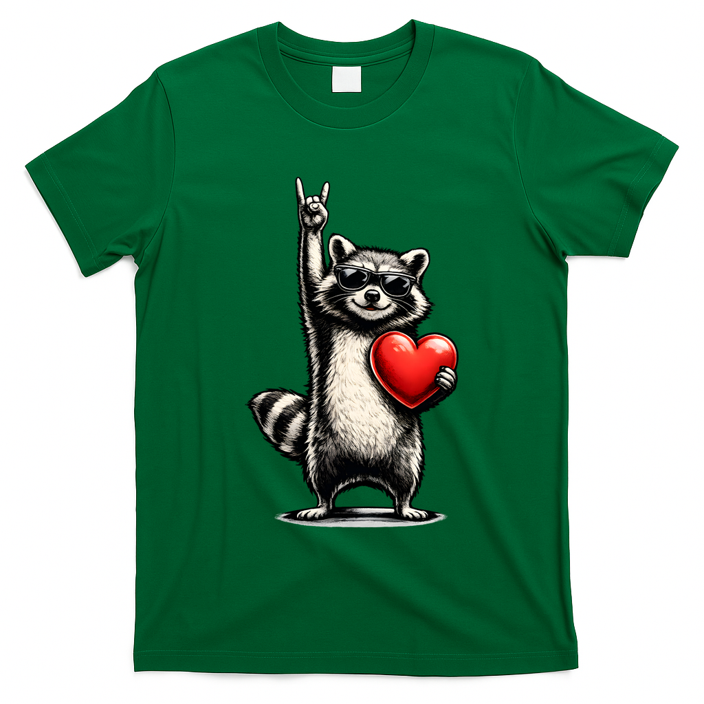 Funny Raccoon Rock On Heart T-Shirt