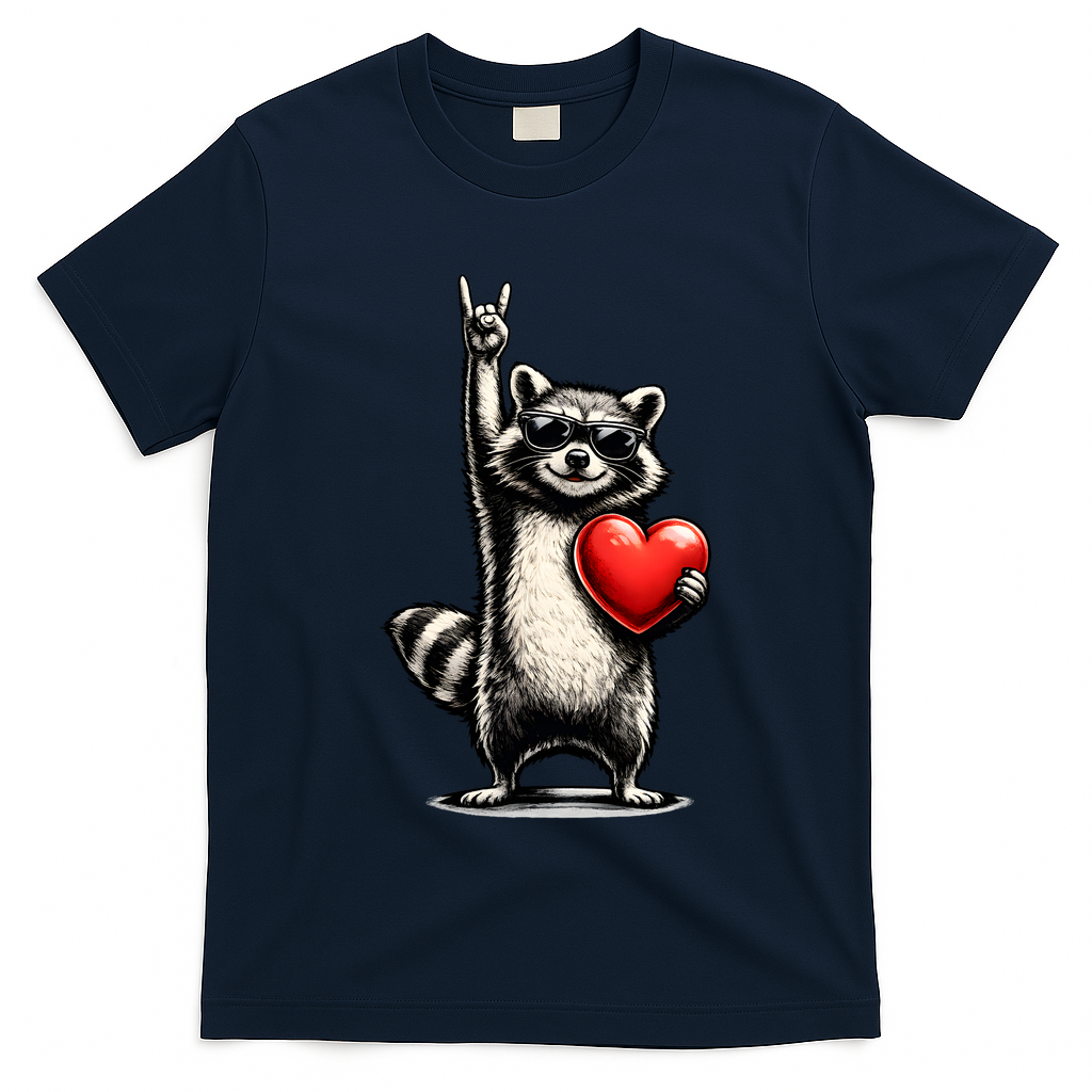 Funny Raccoon Rock On Heart T-Shirt
