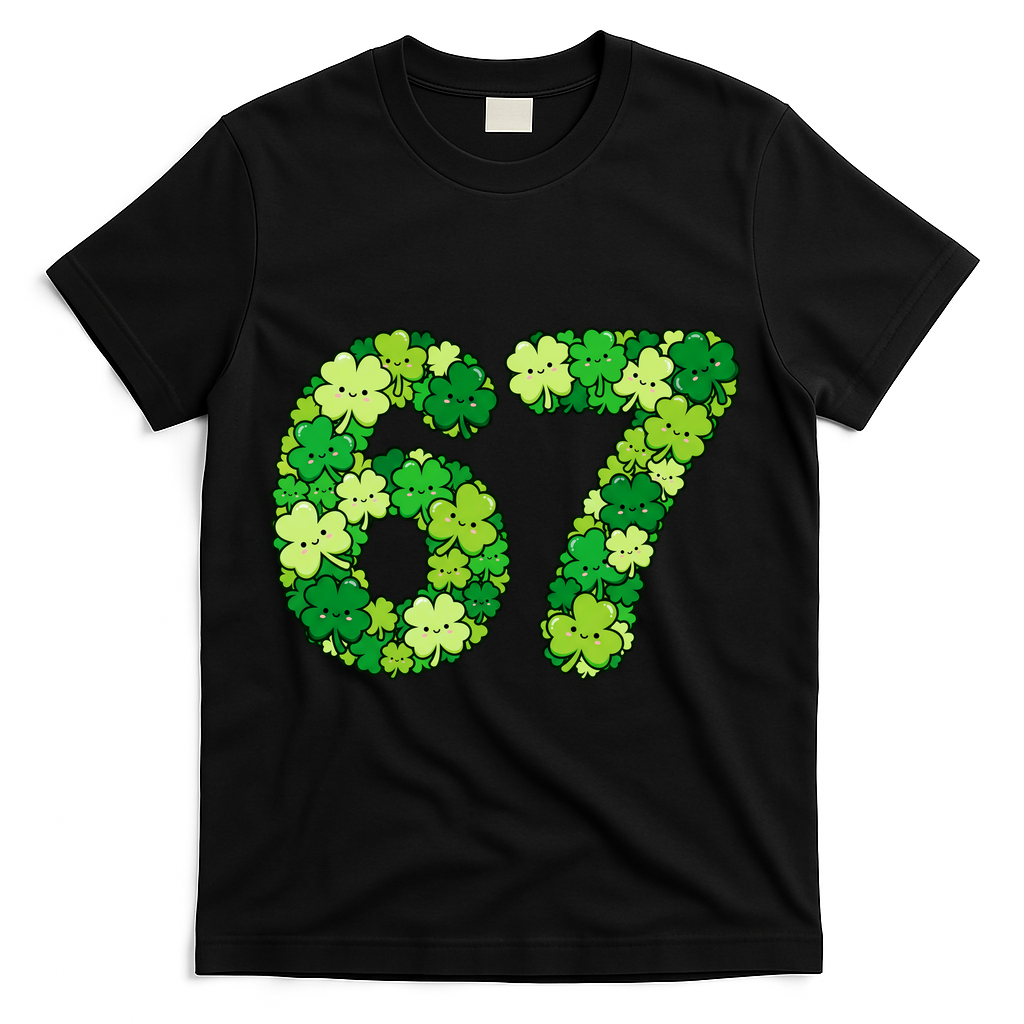 Funny Shamrock 67 St Patrick's Day 6-7 Meme T-Shirt - Black