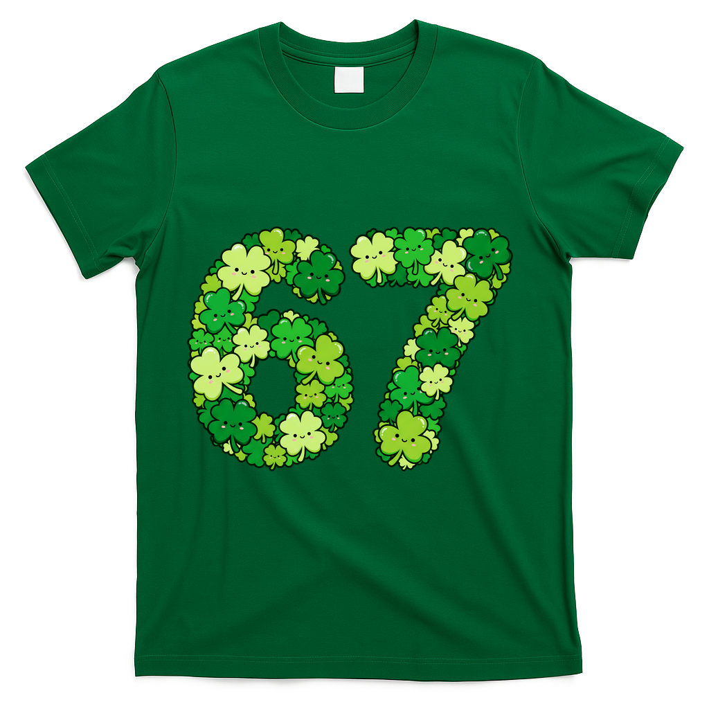 Funny Shamrock 67 St Patrick's Day 6-7 Meme T-Shirt - Green