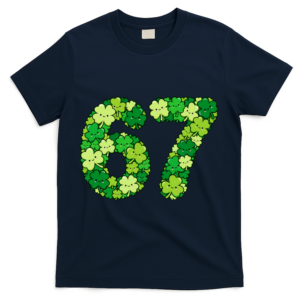 Funny Shamrock 67 St Patrick's Day 6-7 Meme T-Shirt - Navy