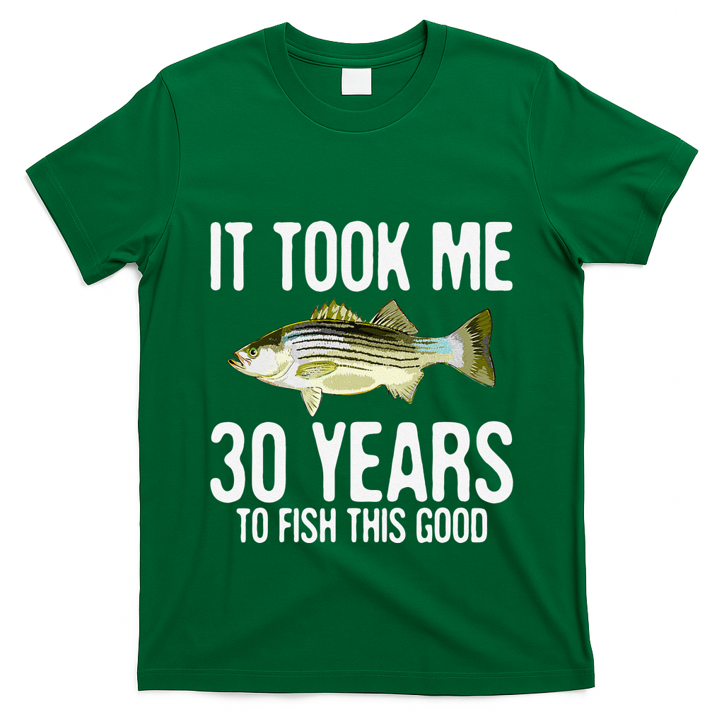 Funny Striped Bass Fishing 30th Birthday 30 Years To Fish T-Shirt