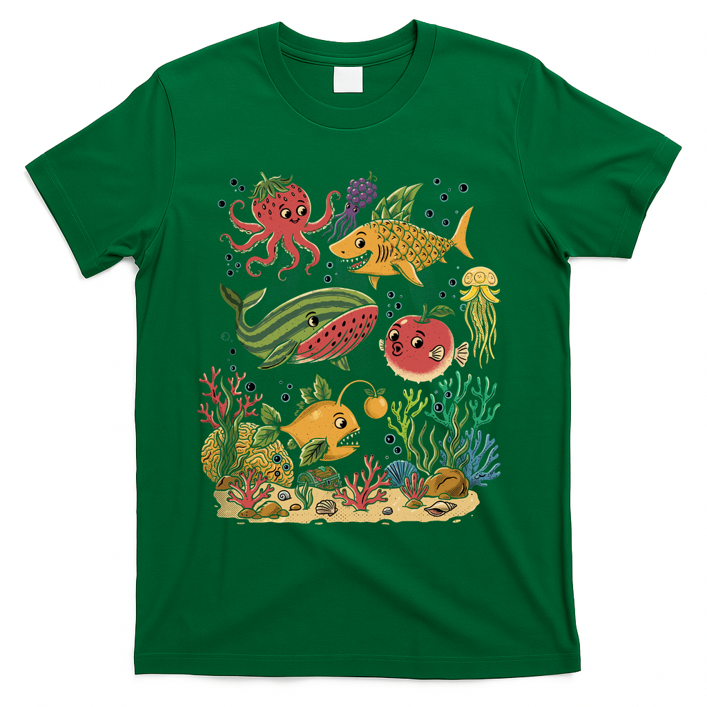 Fish Swiming Fruit T-Shirt - Green