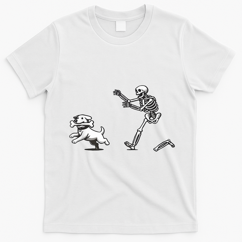 Funny Skeleton Halloween Dog Skeleton Chasing Dog Gift T-Shirt - White