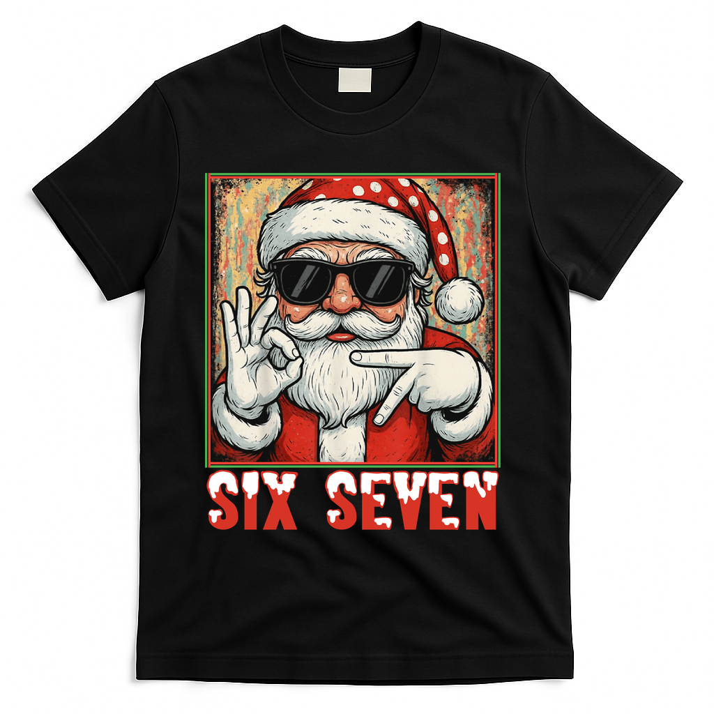 Funny Six Seven Meme Christmas Cool Santa Saying  T-Shirt - Black