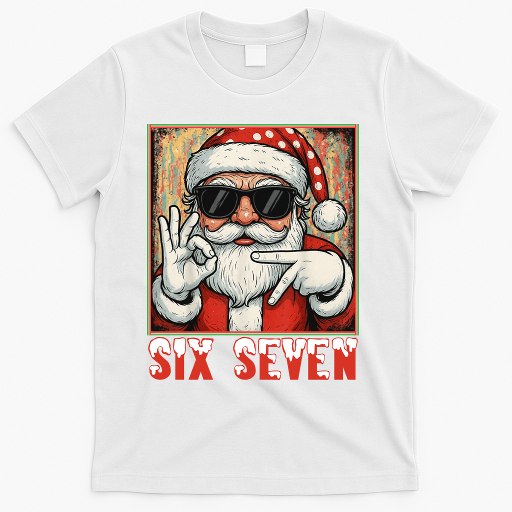 Funny Six Seven Meme Christmas Cool Santa Saying  T-Shirt - White