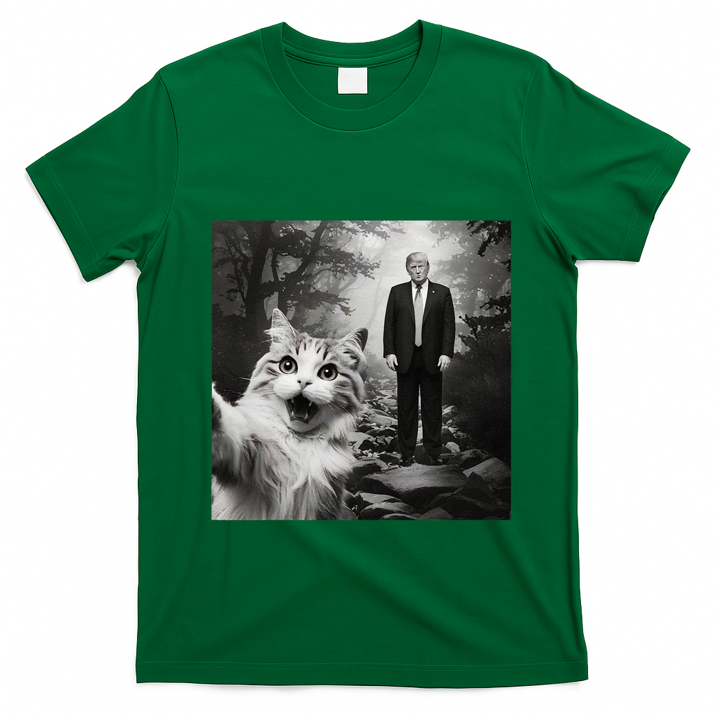 Funny Surprised Scared Cat Selfie With D.Trump T-Shirt - Irish Green