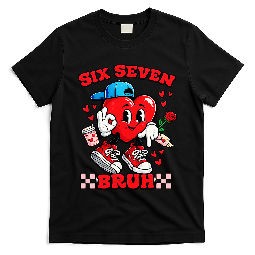 Funny Six Seven Bruh Heart 67 6-7 Valentines Day T-Shirt