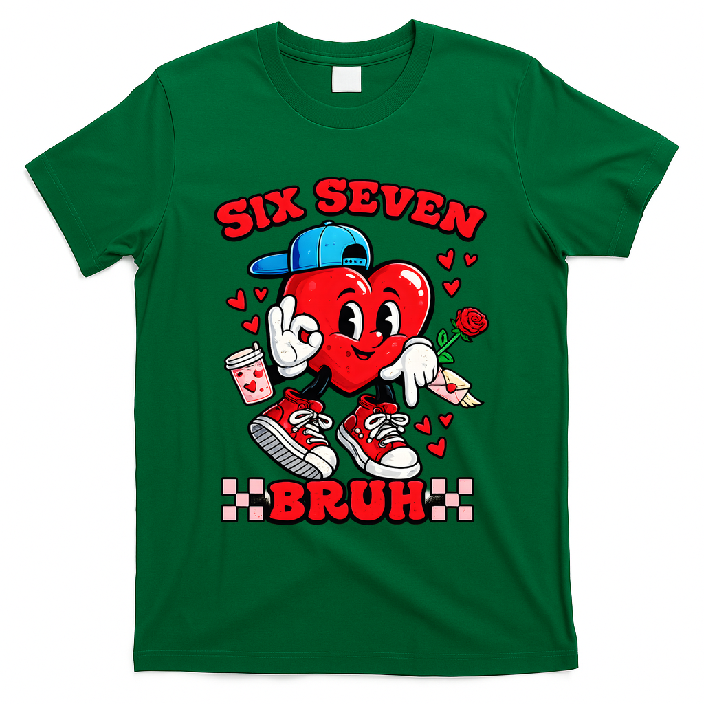 Funny Six Seven Bruh Heart 67 6-7 Valentines Day T-Shirt