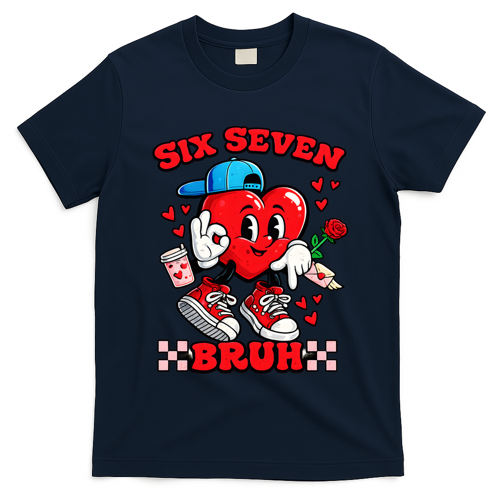 Funny Six Seven Bruh Heart 67 6-7 Valentines Day T-Shirt