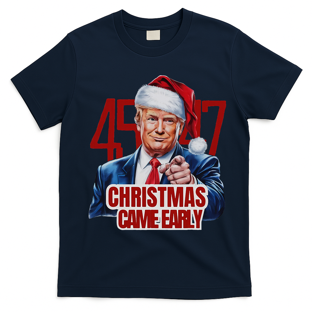 Funny Santa Trump Christmas Came Early 47th President Xmas T-Shirt - Navy Blue