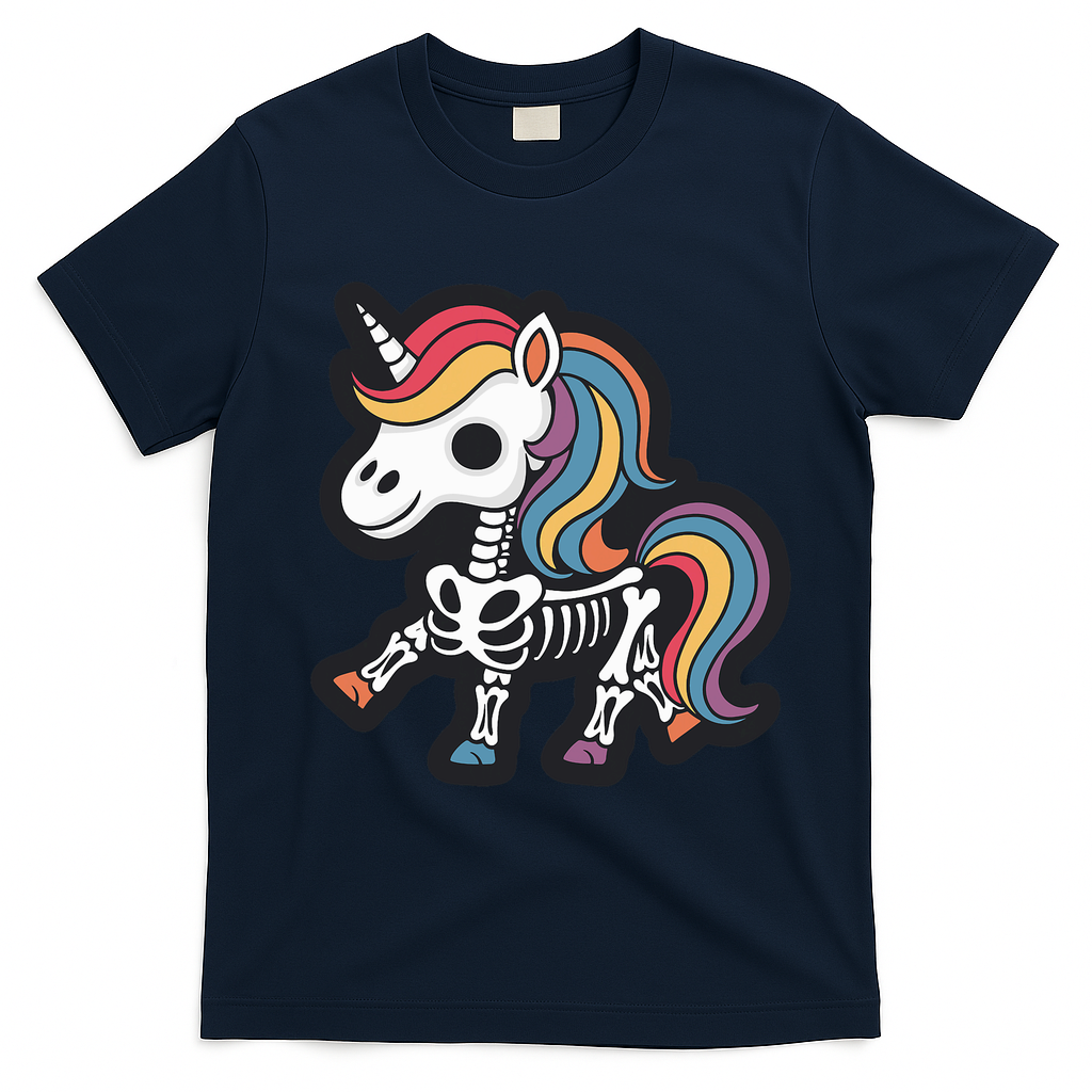 Funny Skeleton Unicorn Lovers Spooky Halloween Costume T-Shirt - Navy Blue