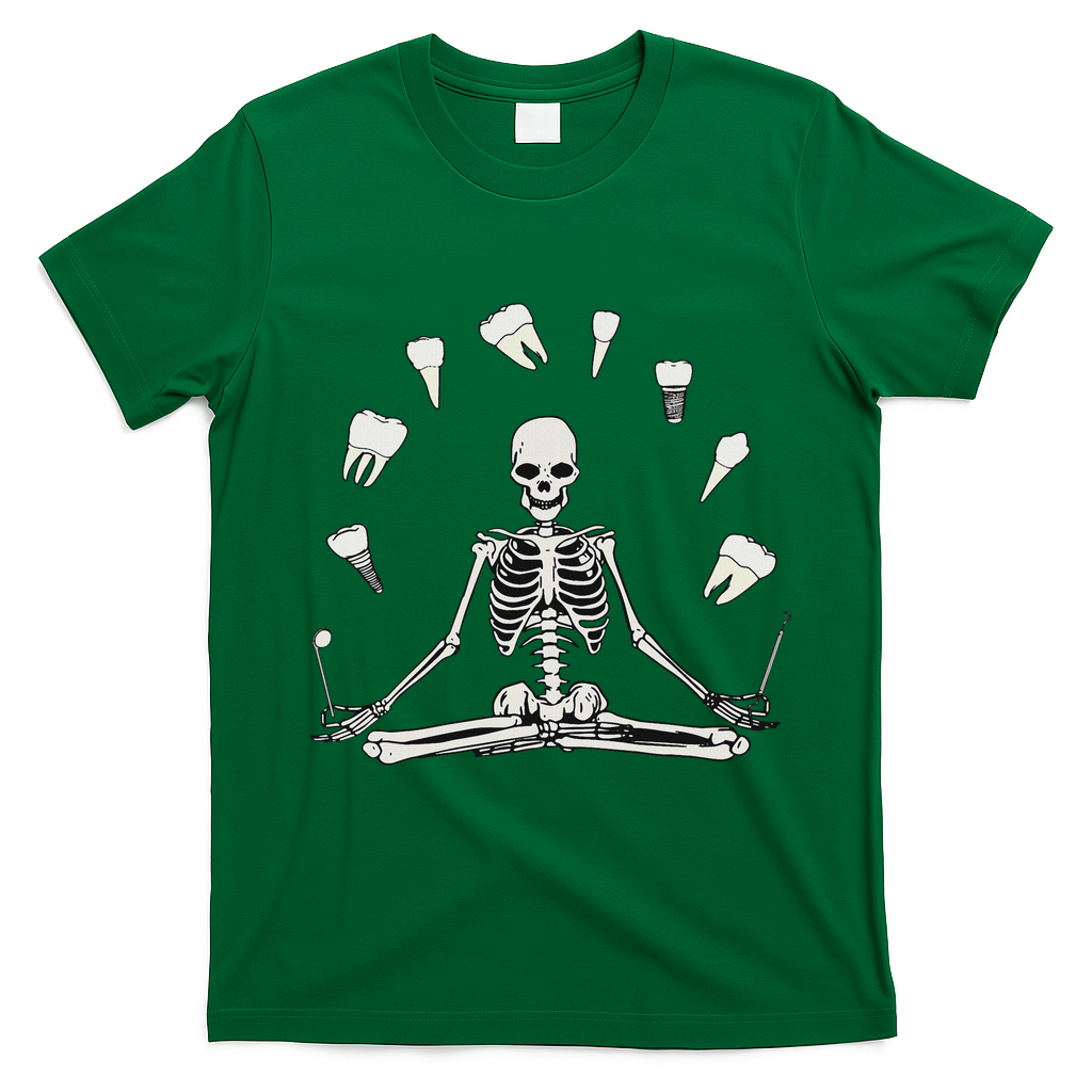 Funny Skeleton Yoga Dental Hygienist Tooth Dentist Halloween T-Shirt - Irish Green