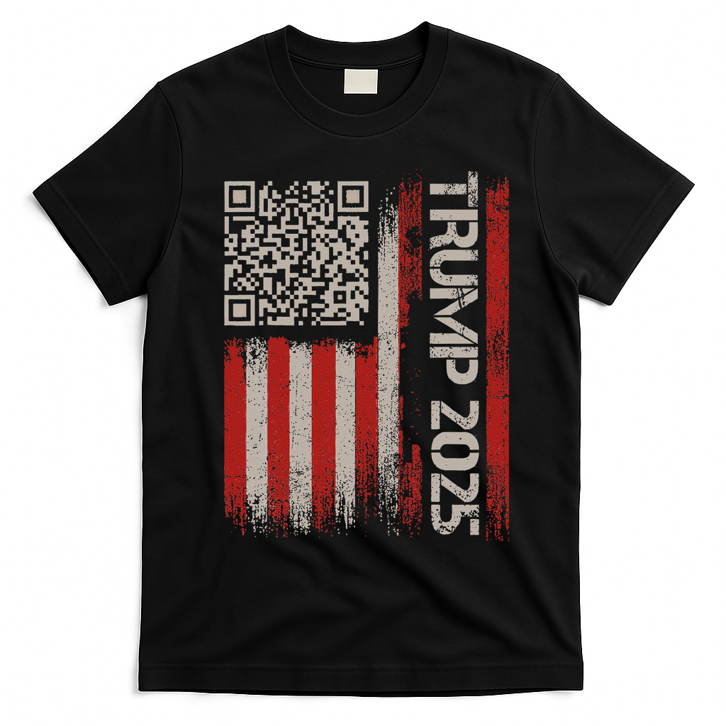 Funny Trump 2025 Qr 4547 Dancing Code Usa Flag We The T-Shirt - Black
