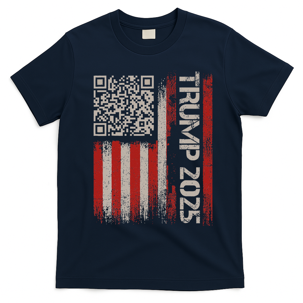 Funny Trump 2025 Qr 4547 Dancing Code Usa Flag We The T-Shirt - Navy Blue