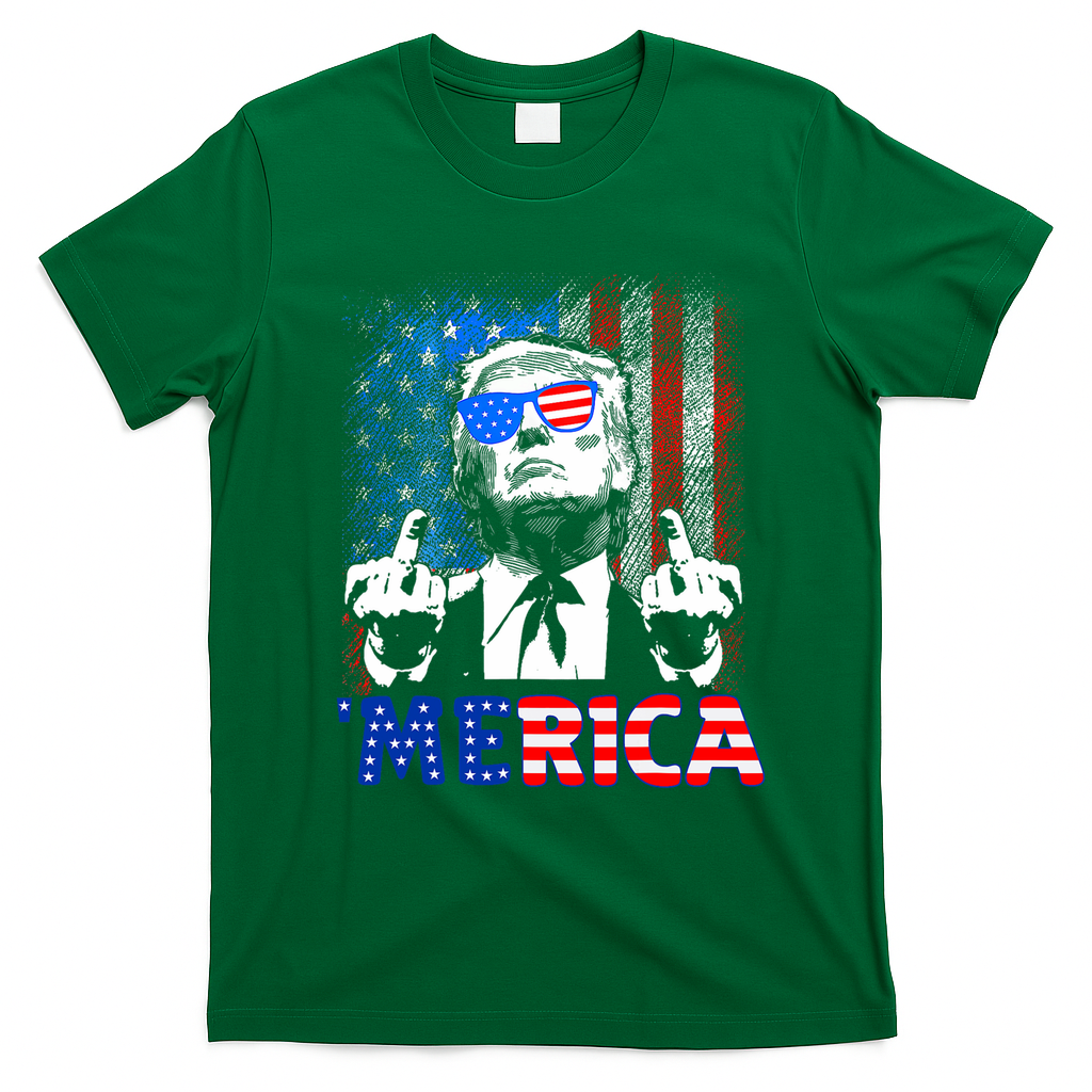 Funny Trump 4th Of July Merica American Flag Sunglasses T-Shirt - Irish Green